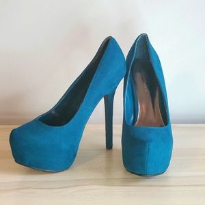 Dark Teal Platform Pumps
